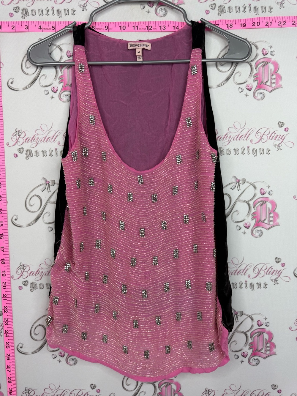 Juicy Couture tank top embroidery y2k Pink Beaded Sleeveless Tank